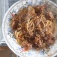 ひき肉と玉ねぎのトマトソーススパゲッティ
