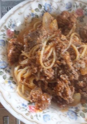 ひき肉と玉ねぎのトマトソーススパゲッティ-レシピのメイン写真