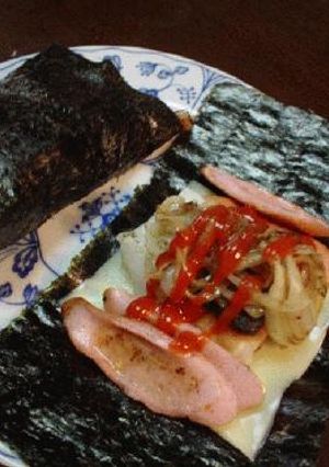 焼餅の「魚肉ソーセージと玉ねぎの磯辺巻き」-レシピのメイン写真
