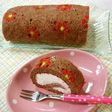 デコ☆お花模様のココアロールケーキ