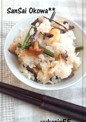 ちょっぴり塩味！もっちもっち♪山菜おこわ-レシピのメイン写真