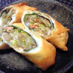 รูปของ 焼さけあらほぐしともやしの春巻き☆