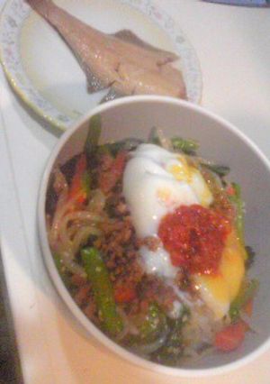 小松菜で♪簡単キムチビビンバ丼-レシピのメイン写真