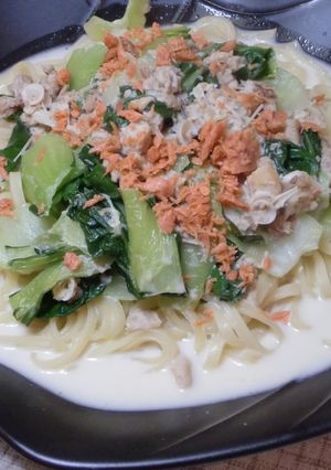 ダブル鮭と青梗菜のスープスパゲティ-レシピのメイン写真