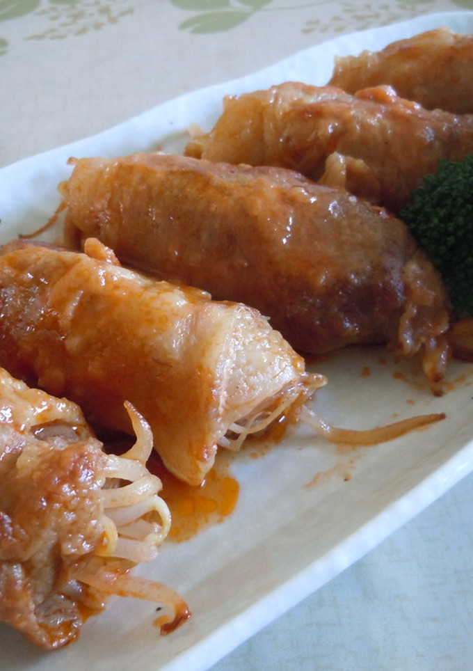 母の味♡もやしの豚肉ロールケチャップ煮-レシピのメイン写真