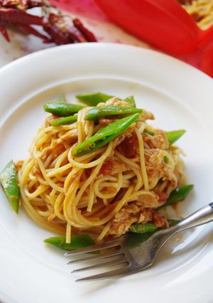 ルクエで！ツナとえんどうのトマトパスタ-レシピのメイン写真