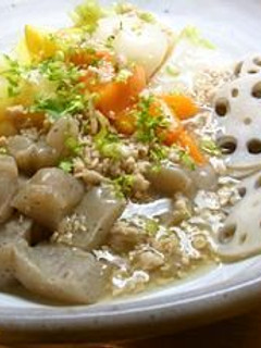同時にできる!蒸し野菜と鶏挽のスープ餡-レシピのメイン写真