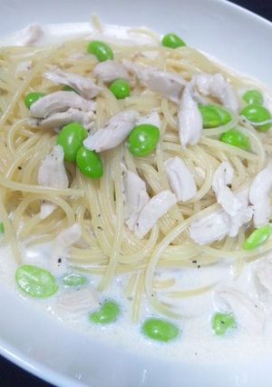 ササミと枝豆の豆乳クリームパスタ-レシピのメイン写真