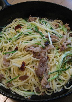 豚肉と水菜の白だしで和ペペロンチーノ-レシピのメイン写真