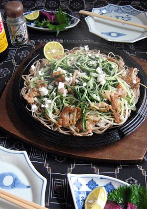 柚子胡椒効く【水菜と豚の鉄板焼き蕎麦】-レシピのメイン写真