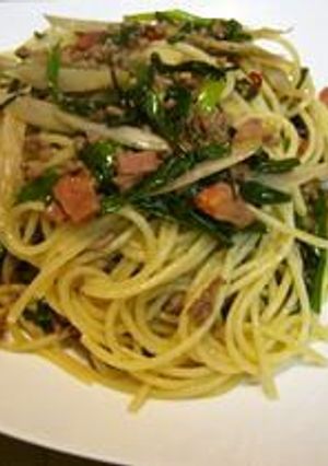 ネギとごぼうのぺペロンチーノ風パスタ☆-レシピのメイン写真
