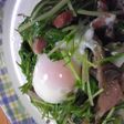 まいたけと水菜の炒め物(温玉添え)