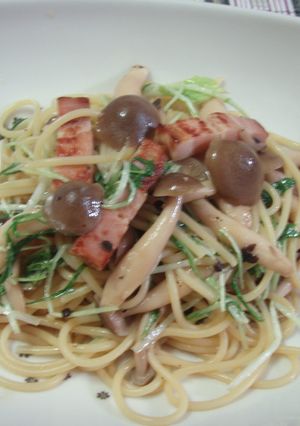 ベーコンとしめじと水菜の和風パスタ-レシピのメイン写真