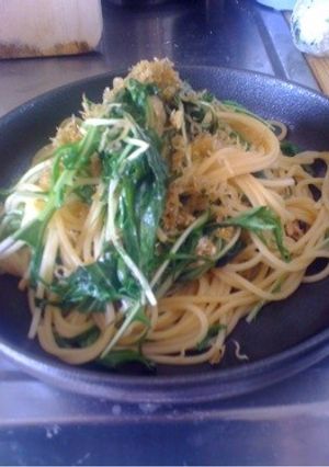 水菜のカリカリ和風パスタ☆*:.｡.-レシピのメイン写真