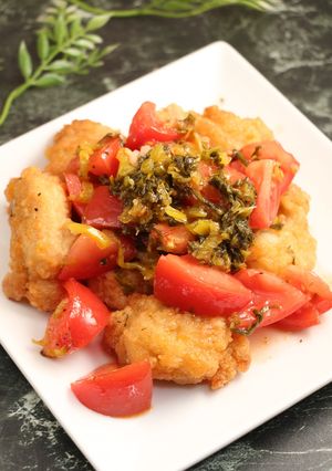 簡単！唐揚げのトマト高菜和え-レシピのメイン写真