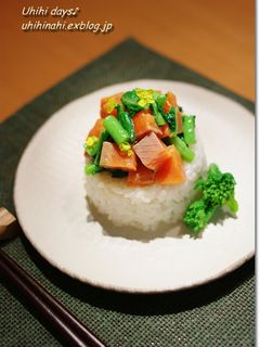 菜の花と鮭のゴマ油からし風味寿司-レシピのメイン写真