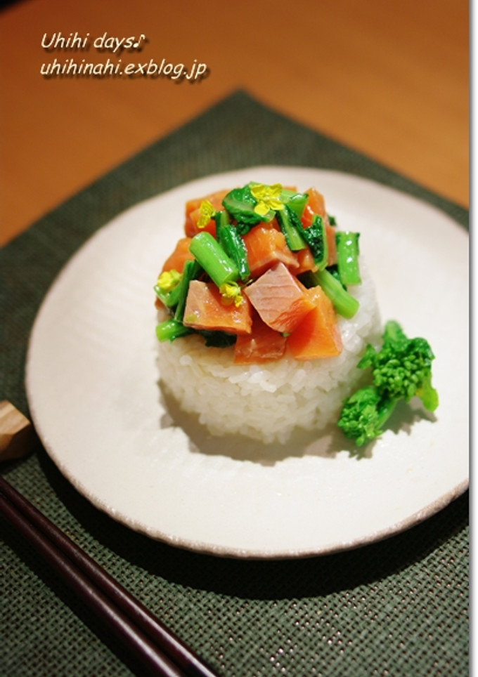 菜の花と鮭のゴマ油からし風味寿司-レシピのメイン写真