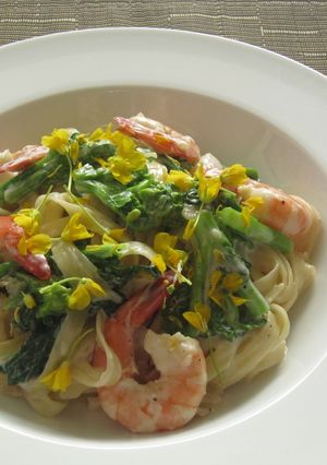 菜の花と海老のアンチョビクリームパスタ-レシピのメイン写真