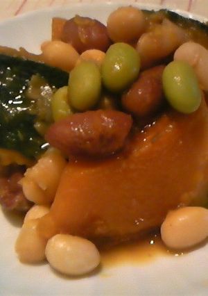 しっとり美味☆かぼちゃとお豆の煮物-レシピのメイン写真