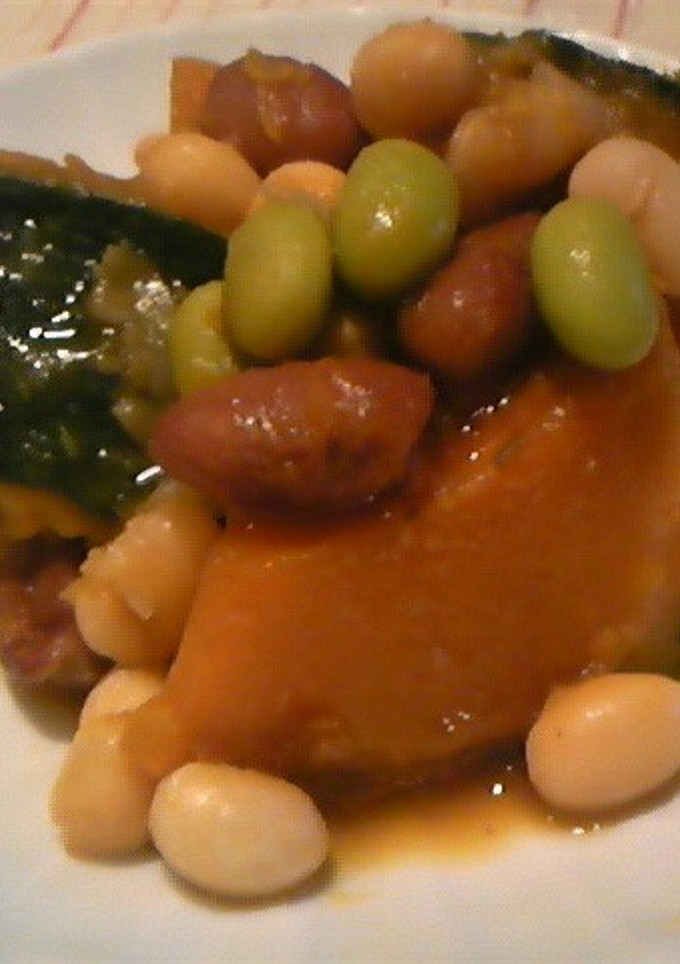 しっとり美味☆かぼちゃとお豆の煮物-レシピのメイン写真
