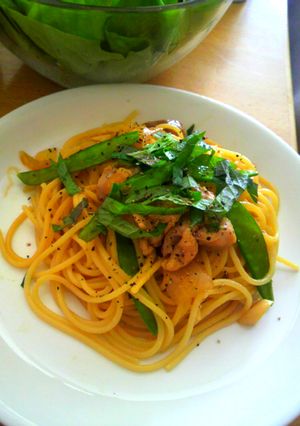 鶏もも肉と大葉のニンニク醤油パスタ☆★-レシピのメイン写真