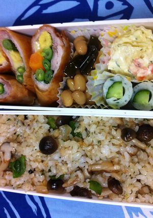 簡単！！野菜春巻きとキノコピラフ弁当。-レシピのメイン写真