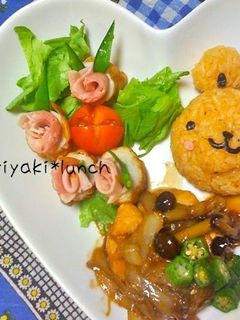 かわいい*くまと花の照焼きランチプレート-レシピのメイン写真