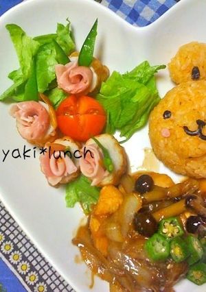 かわいい＊くまと花の照焼きランチプレート-レシピのメイン写真