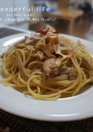 鶏とレンコンごぼうの和風ペペロンチーノ★-レシピのメイン写真