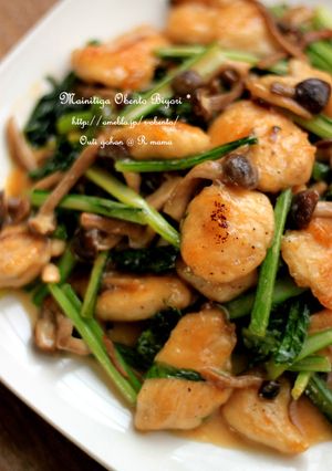 鶏むねと小松菜のこってり味噌マヨ炒め♪-レシピのメイン写真