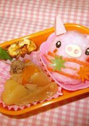 キャラ弁　　ボーダーな豚さん！！-レシピのメイン写真