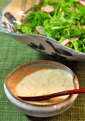 わさび菜サラダ～山芋明太子ドレッシング♪-レシピのメイン写真