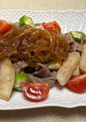 牛肉と長芋炒め（さっぱり玉葱ソース）-レシピのメイン写真