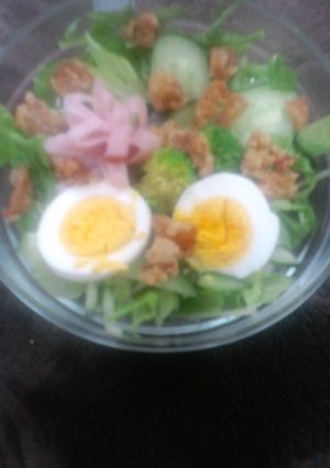 生野菜サラダ、カリカリ鶏皮のせ-レシピのメイン写真