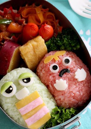 俵型で簡単＊ガチャピン＆ムックのキャラ弁-レシピのメイン写真