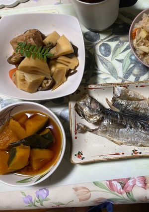 南瓜、筍、野菜、厚揚げ、蕨の煮物、筍飯-レシピのメイン写真