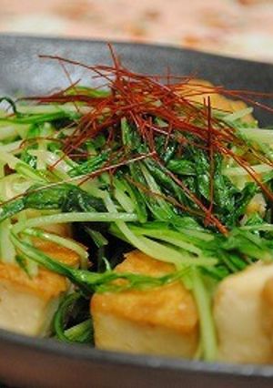 水菜と　厚揚げの　ガーリック醤油ソテー☆-レシピのメイン写真