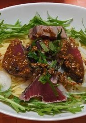 カツオのたたきのせパスタ-レシピのメイン写真