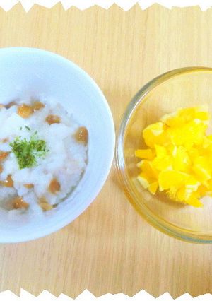 離乳食　中期～後期　納豆ご飯＆フルーツ-レシピのメイン写真