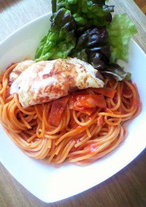 カンタン♪カフェ風ナポリタン半熟目玉のせ-レシピのメイン写真