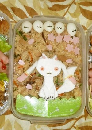 【キャラ弁】キュウべぇのお花見弁当-レシピのメイン写真