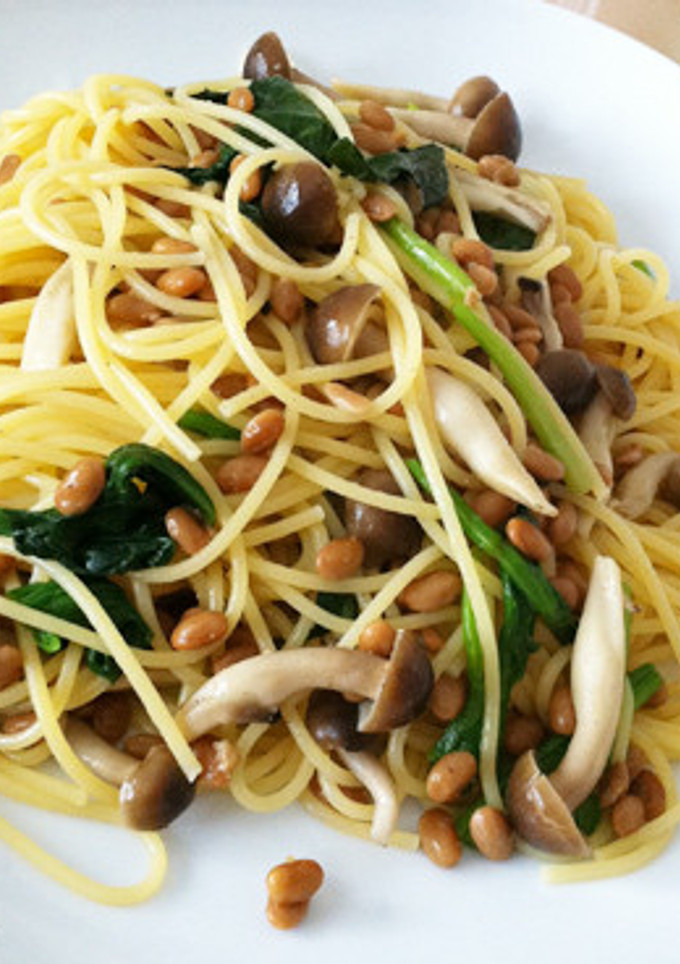 ほうれん草とシメジと納豆の和風パスタ-レシピのメイン写真