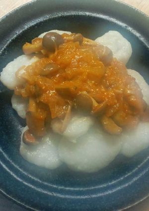 ナスとしめじの中華風トマトソースニョッキ-レシピのメイン写真