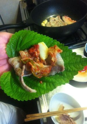 えごまの葉と豚ばら肉で、おうちコリアン♪-レシピのメイン写真