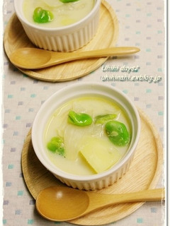 新玉　新じゃが　そらまめの豆乳スープ-レシピのメイン写真