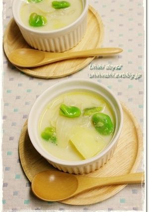 新玉　新じゃが　そらまめの豆乳スープ-レシピのメイン写真