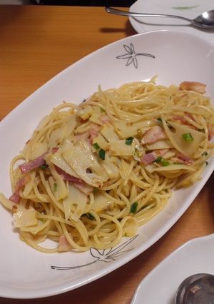 ベーコンの(今回タケノコ入り)和風パスタ-レシピのメイン写真