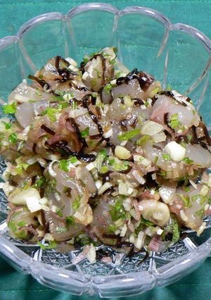 ヒラメの塩昆布漬けの香味野菜和え-レシピのメイン写真