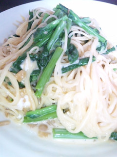 簡単すぎ!なめ茸とかき菜の濃厚パスタ-レシピのメイン写真