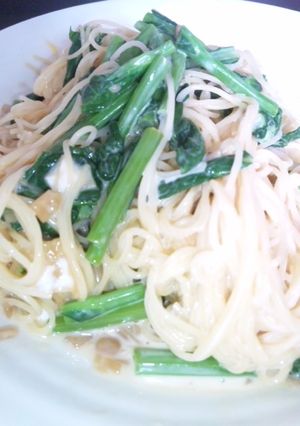 簡単すぎ！なめ茸とかき菜の濃厚パスタ-レシピのメイン写真